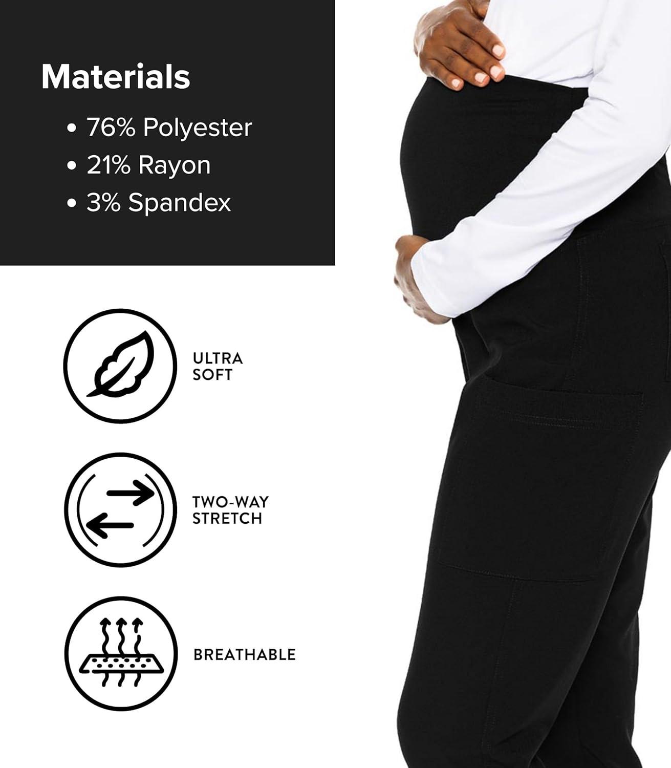imageMed Couture Maternity Jogger Scrub Pants for Women High Rise Waist 4 Pockets with Soft Knit Waistband MC029Black