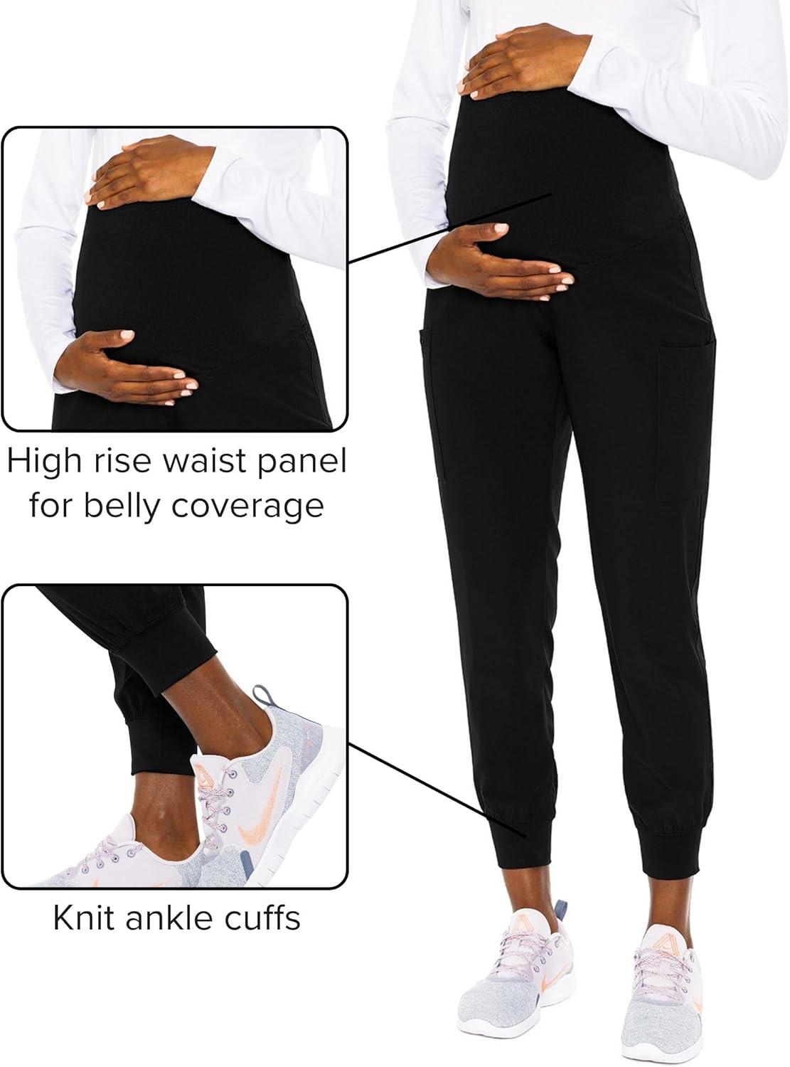 imageMed Couture Maternity Jogger Scrub Pants for Women High Rise Waist 4 Pockets with Soft Knit Waistband MC029Black