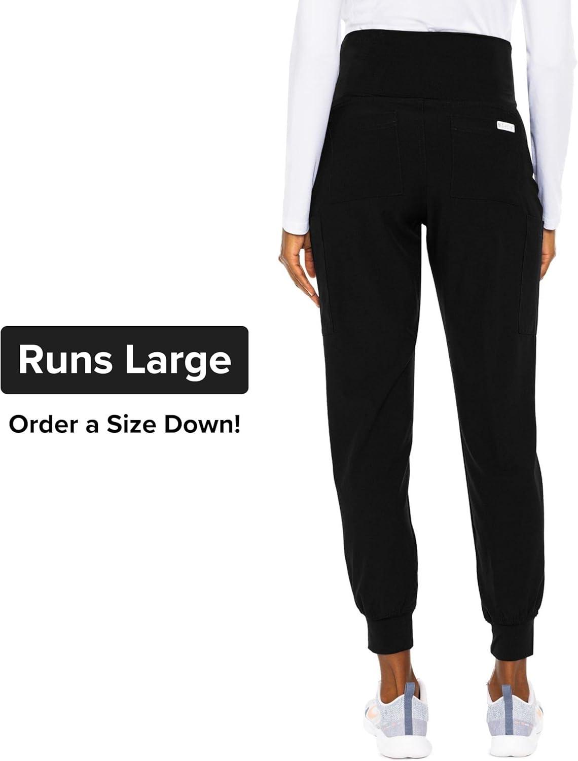 imageMed Couture Maternity Jogger Scrub Pants for Women High Rise Waist 4 Pockets with Soft Knit Waistband MC029Black