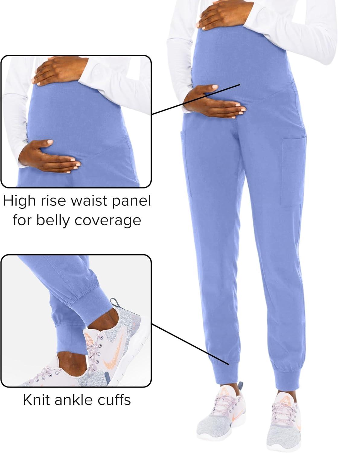 imageMed Couture Maternity Jogger Scrub Pants for Women High Rise Waist 4 Pockets with Soft Knit Waistband MC029Ciel