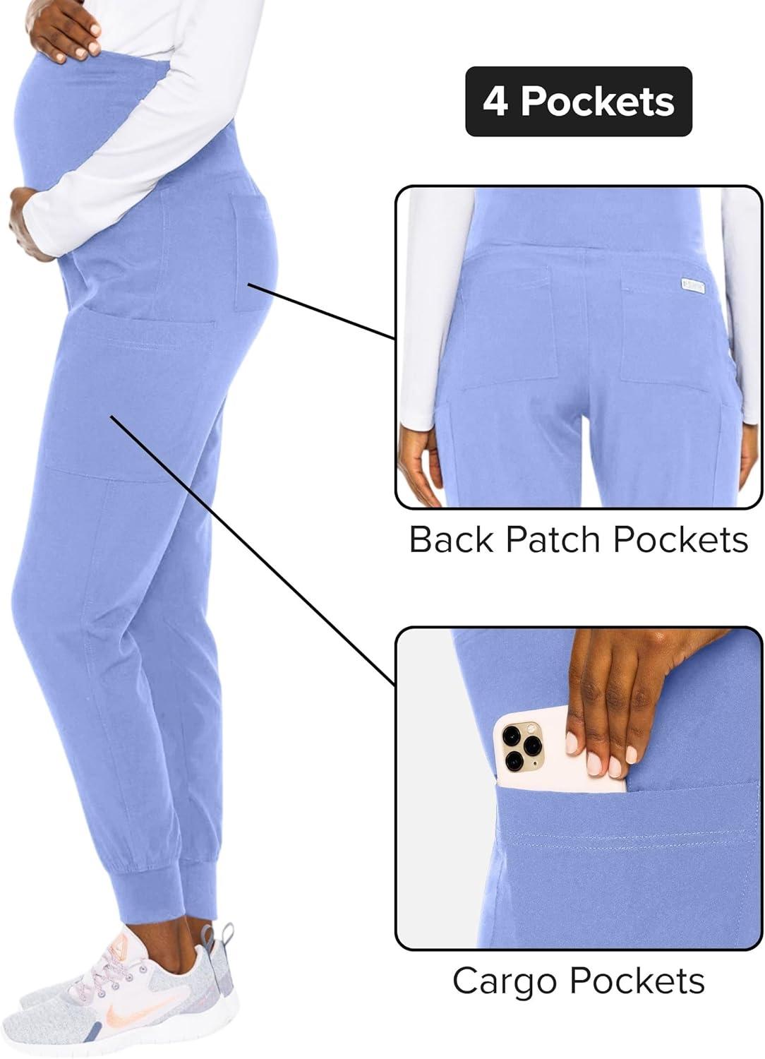 imageMed Couture Maternity Jogger Scrub Pants for Women High Rise Waist 4 Pockets with Soft Knit Waistband MC029Ciel