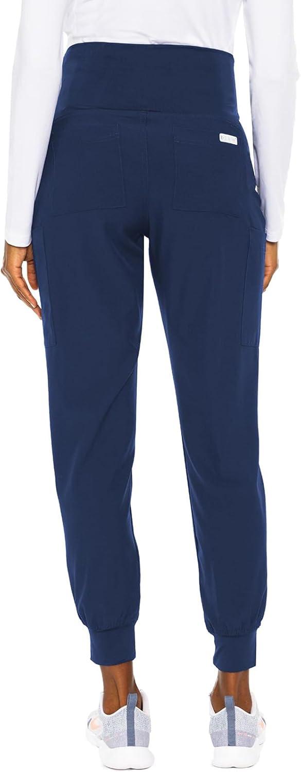 imageMed Couture Maternity Jogger Scrub Pants for Women High Rise Waist 4 Pockets with Soft Knit Waistband MC029Navy Black Pewter 3 Pack