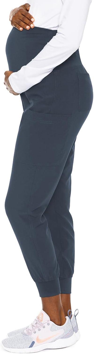 imageMed Couture Maternity Jogger Scrub Pants for Women High Rise Waist 4 Pockets with Soft Knit Waistband MC029Navy Black Pewter 3 Pack