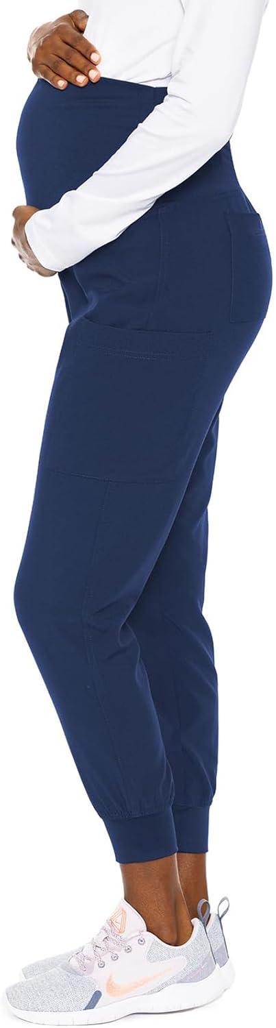 imageMed Couture Maternity Jogger Scrub Pants for Women High Rise Waist 4 Pockets with Soft Knit Waistband MC029Navy Black Pewter 3 Pack