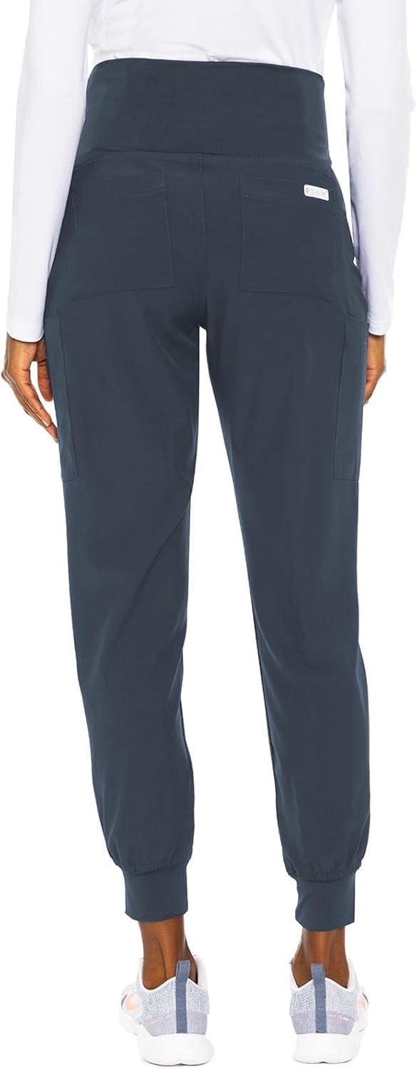 imageMed Couture Maternity Jogger Scrub Pants for Women High Rise Waist 4 Pockets with Soft Knit Waistband MC029Navy Black Pewter 3 Pack