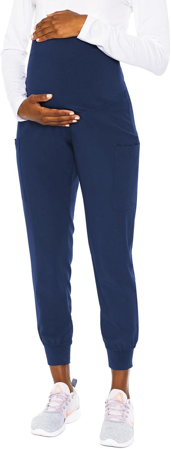 imageMed Couture Maternity Jogger Scrub Pants for Women High Rise Waist 4 Pockets with Soft Knit Waistband MC029Navy Black Pewter 3 Pack