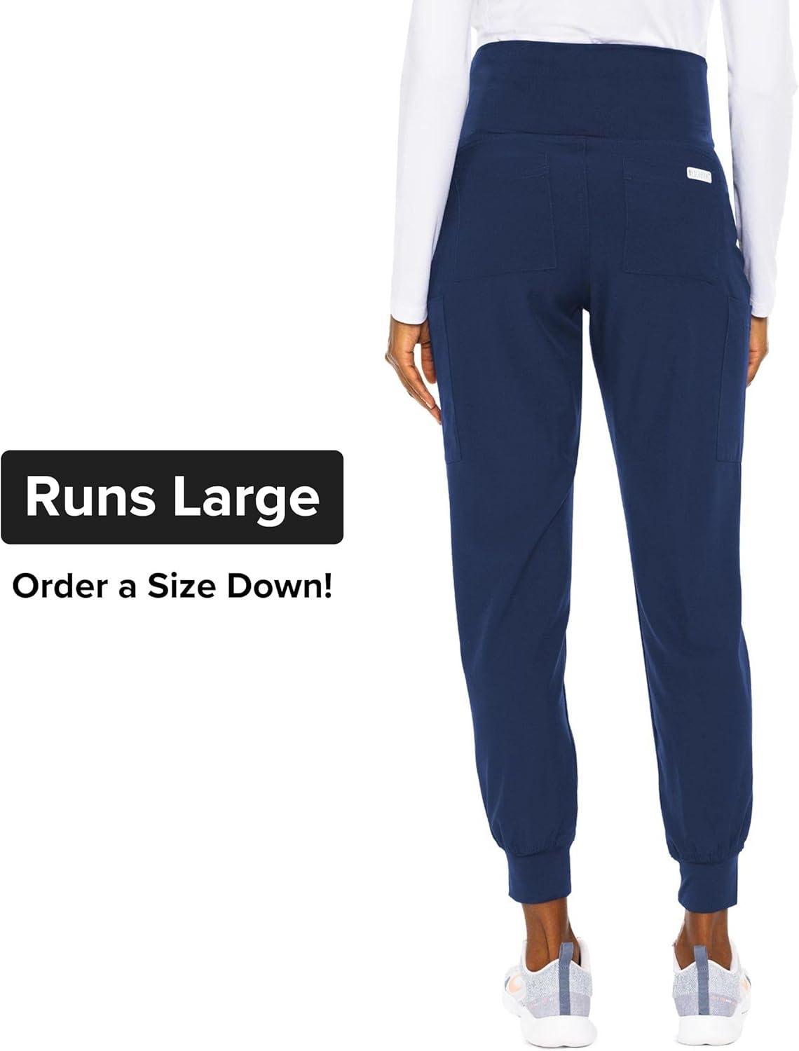 imageMed Couture Maternity Jogger Scrub Pants for Women High Rise Waist 4 Pockets with Soft Knit Waistband MC029Navy