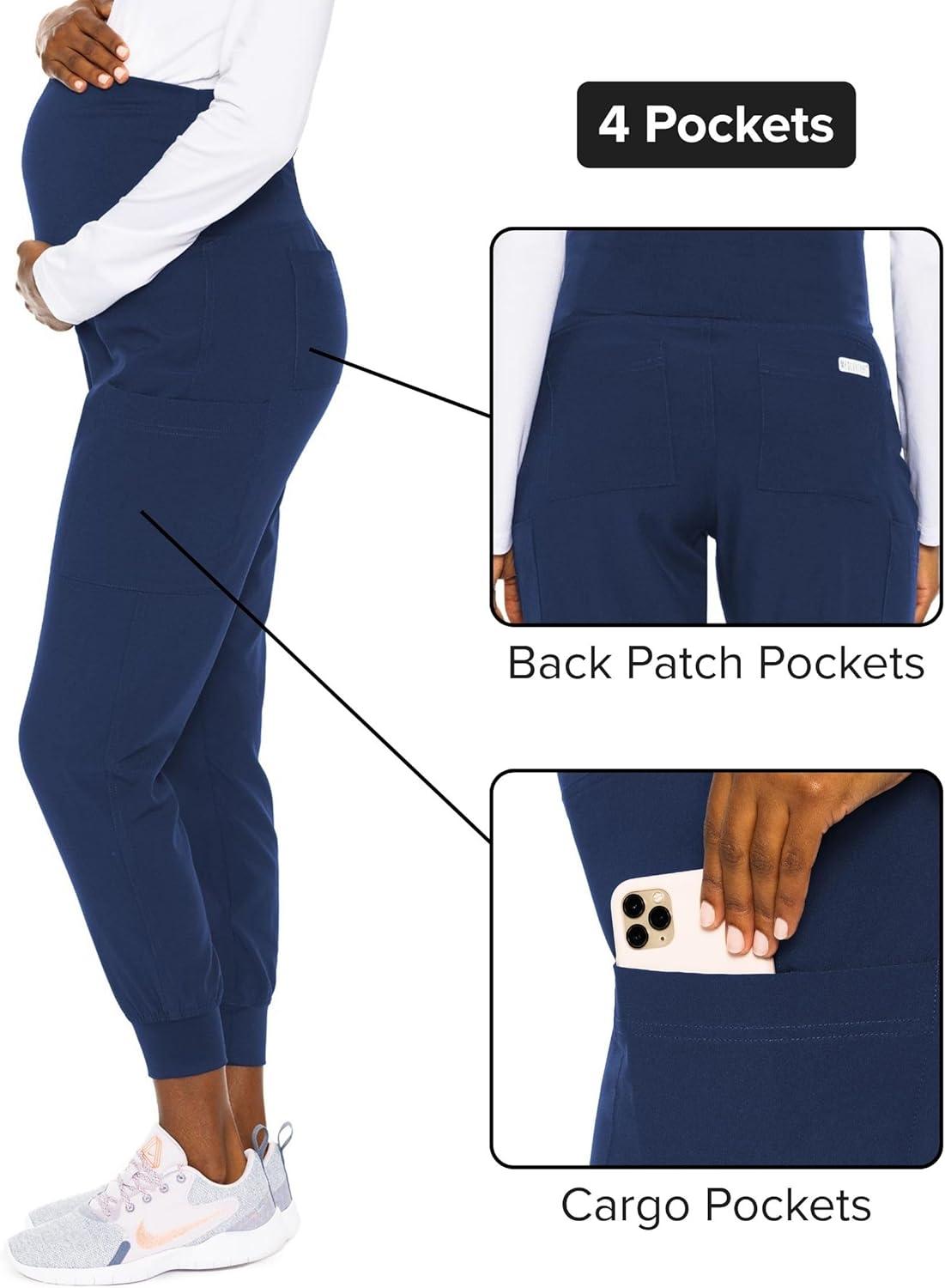 imageMed Couture Maternity Jogger Scrub Pants for Women High Rise Waist 4 Pockets with Soft Knit Waistband MC029Navy