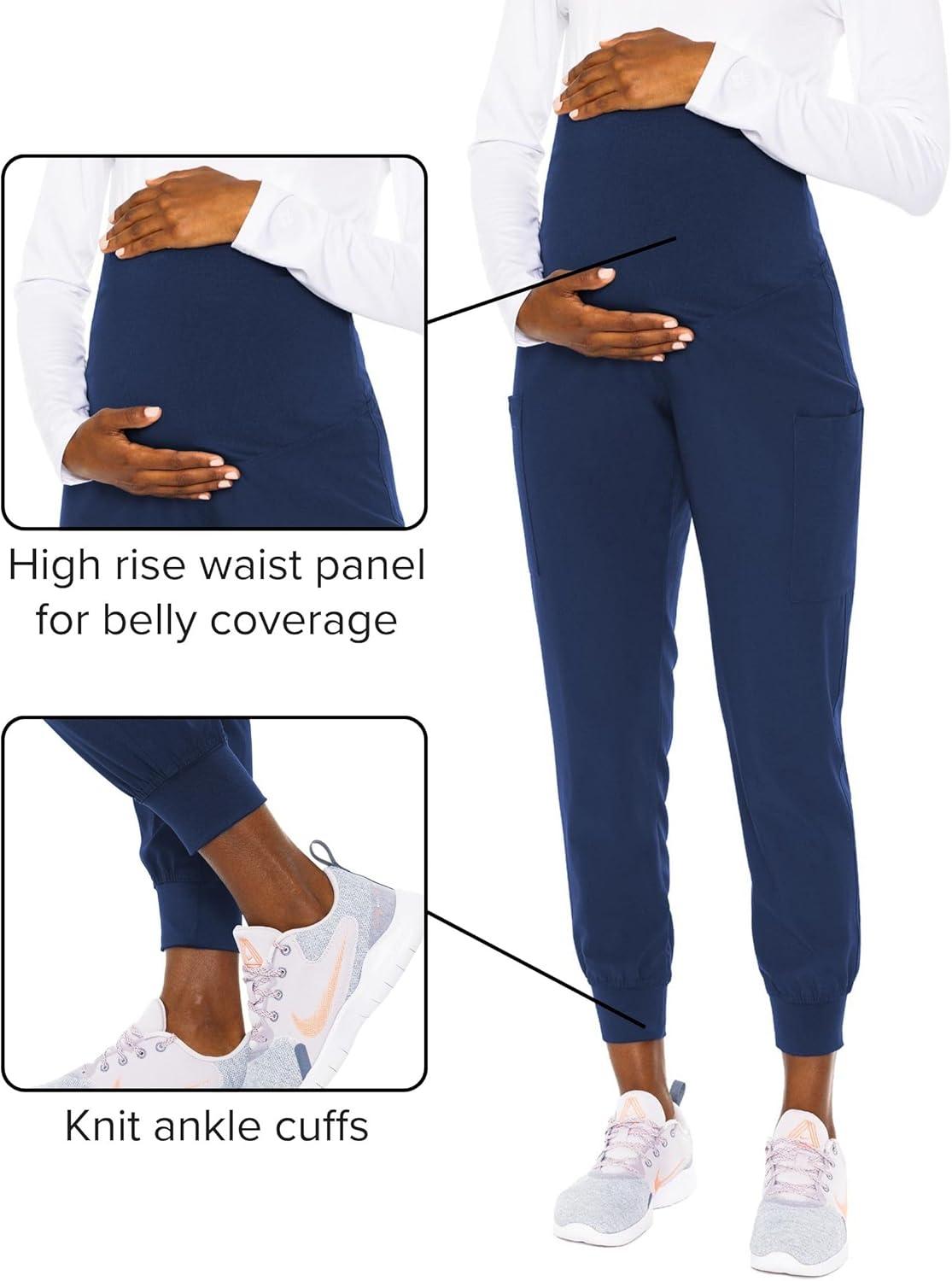 imageMed Couture Maternity Jogger Scrub Pants for Women High Rise Waist 4 Pockets with Soft Knit Waistband MC029Navy
