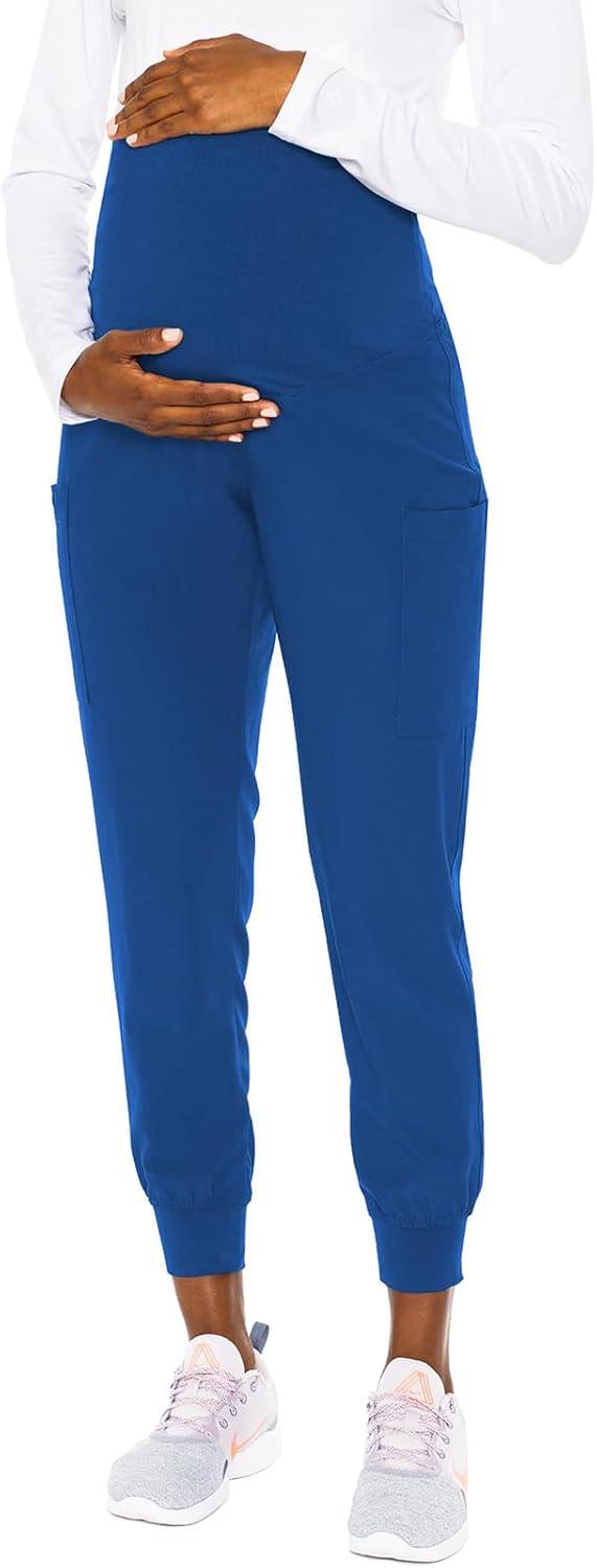 imageMed Couture Maternity Jogger Scrub Pants for Women High Rise Waist 4 Pockets with Soft Knit Waistband MC029Royal Black 2 Pack