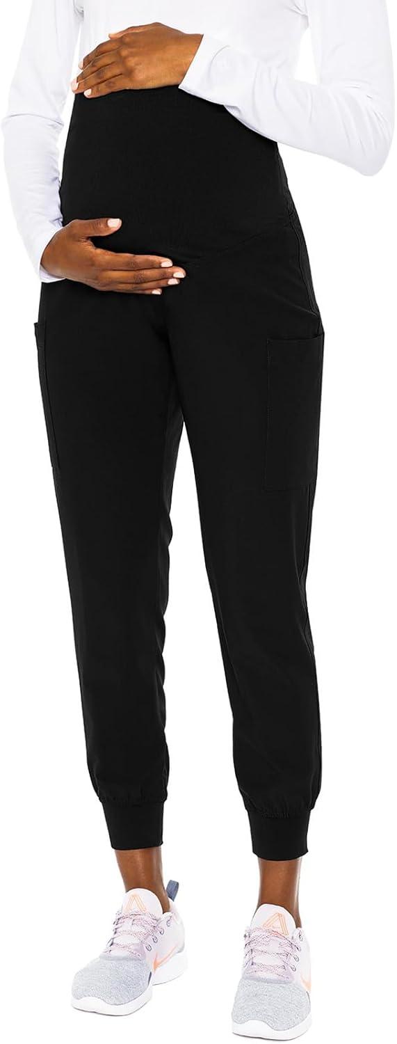 imageMed Couture Maternity Jogger Scrub Pants for Women High Rise Waist 4 Pockets with Soft Knit Waistband MC029Royal Black 2 Pack