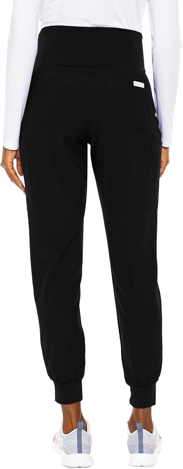 imageMed Couture Maternity Jogger Scrub Pants for Women High Rise Waist 4 Pockets with Soft Knit Waistband MC029Royal Black 2 Pack