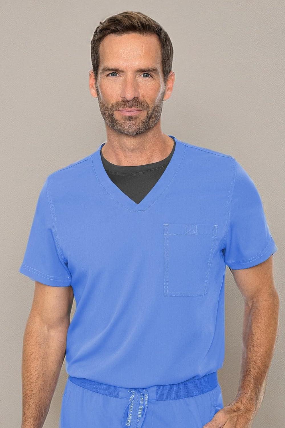 imageMed Couture Mens Scrub Top Cadence 2Way Stretch Technology with Ultra Soft Fabric amp One Chest Pocket MC7478Ciel