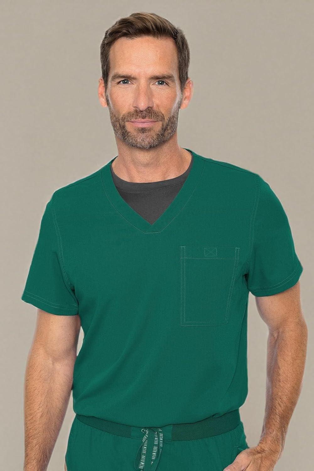 imageMed Couture Mens Scrub Top Cadence 2Way Stretch Technology with Ultra Soft Fabric amp One Chest Pocket MC7478Hunter Green