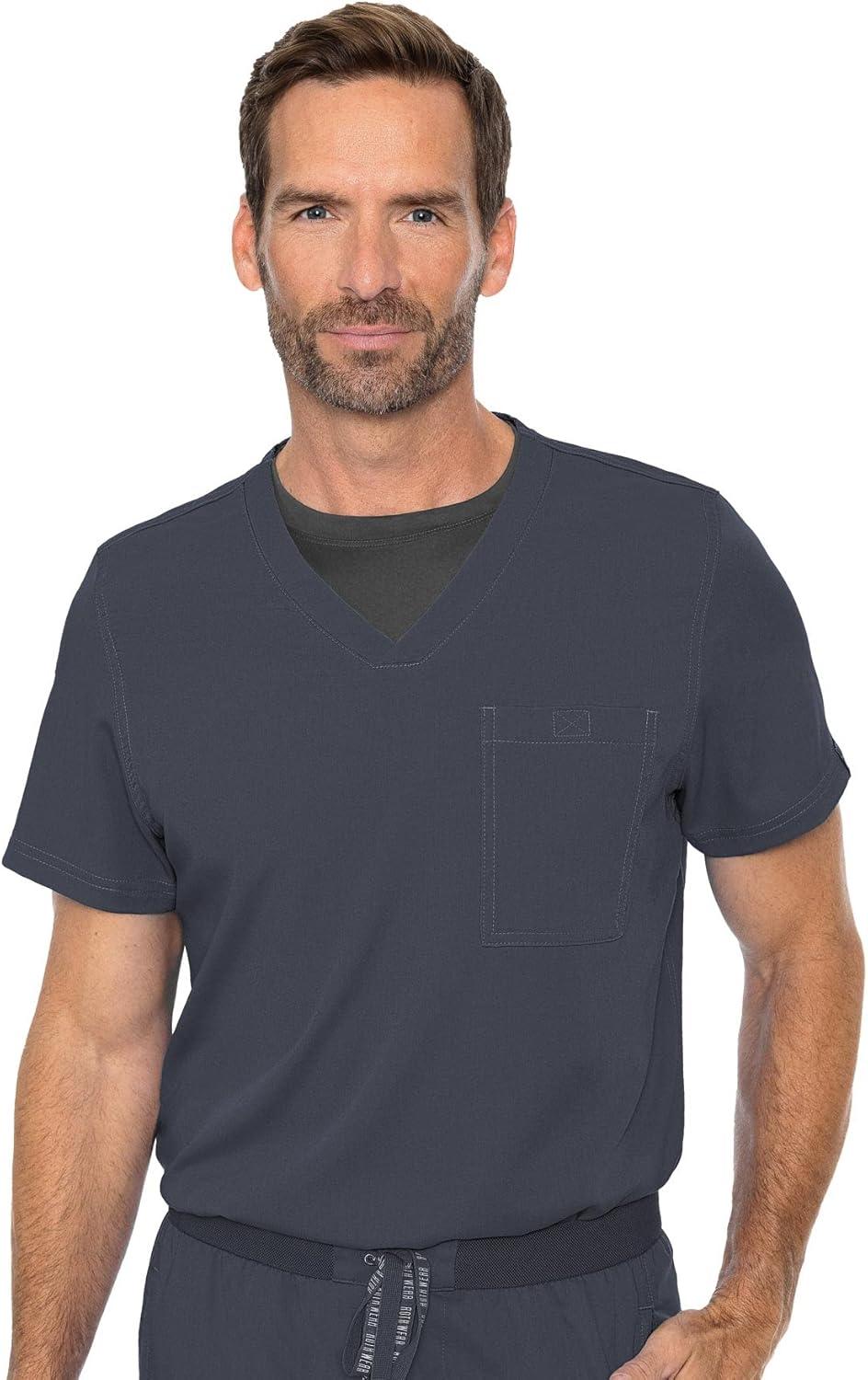 imageMed Couture Mens Scrub Top Cadence 2Way Stretch Technology with Ultra Soft Fabric amp One Chest Pocket MC7478Pewter