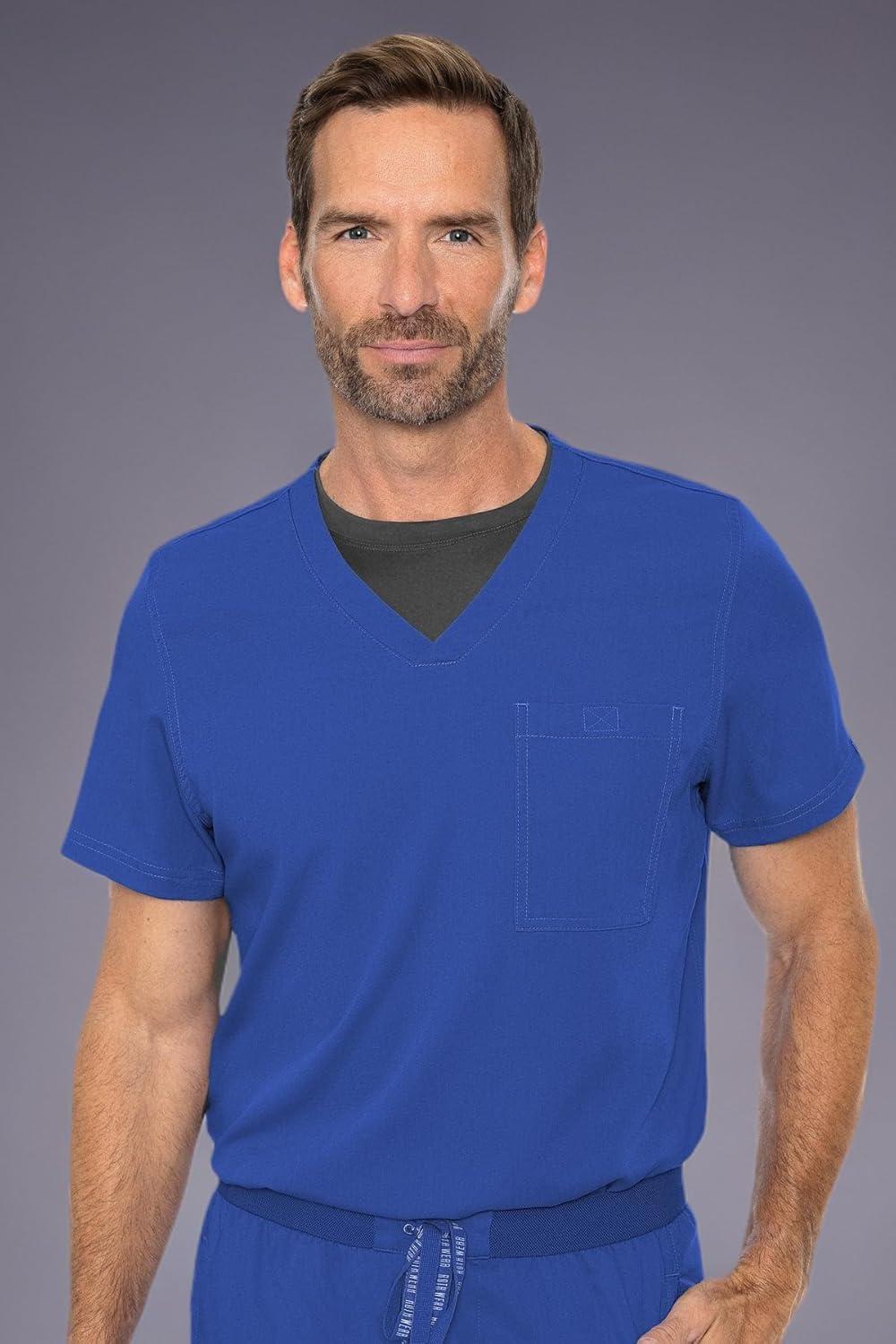 imageMed Couture Mens Scrub Top Cadence 2Way Stretch Technology with Ultra Soft Fabric amp One Chest Pocket MC7478Royal