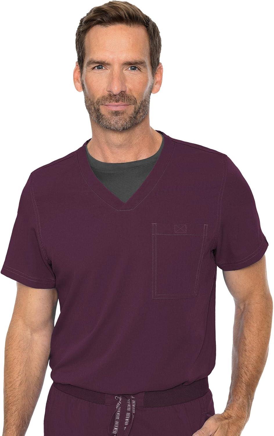 imageMed Couture Mens Scrub Top Cadence 2Way Stretch Technology with Ultra Soft Fabric amp One Chest Pocket MC7478Wine