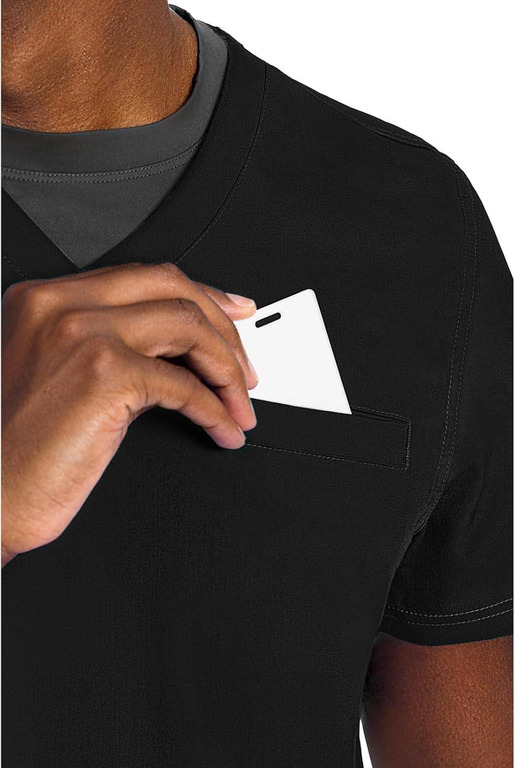 imageMed Couture Mens Scrub Top Wescott with 3 Pockets amp 2Way Stretch and Ultra Soft Fabric MC7477Black