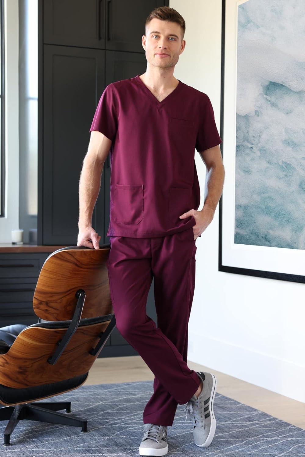imageMed Couture Mens Scrub Top Wescott with 3 Pockets amp 2Way Stretch and Ultra Soft Fabric MC7477Pewter