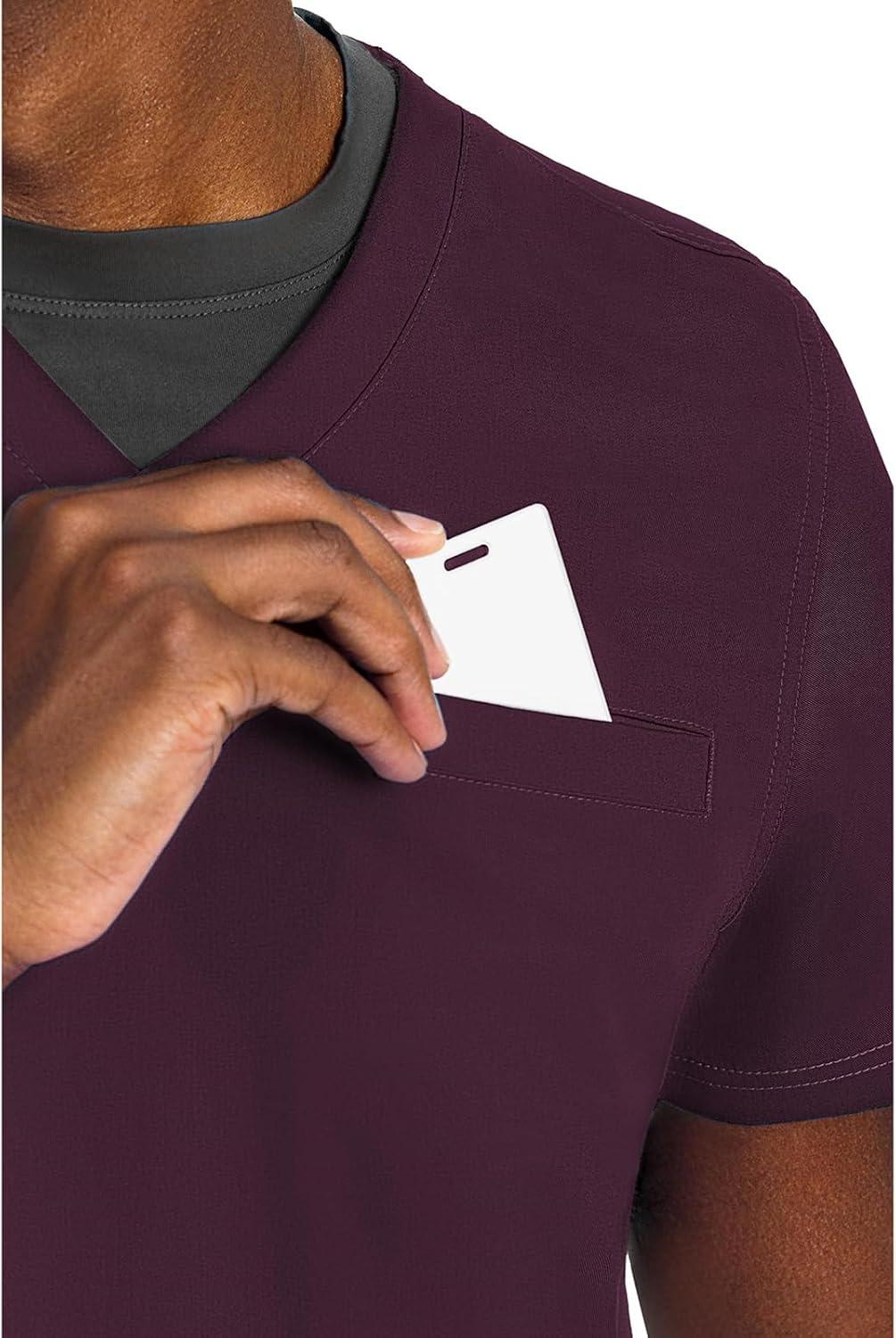 imageMed Couture Mens Scrub Top Wescott with 3 Pockets amp 2Way Stretch and Ultra Soft Fabric MC7477Wine