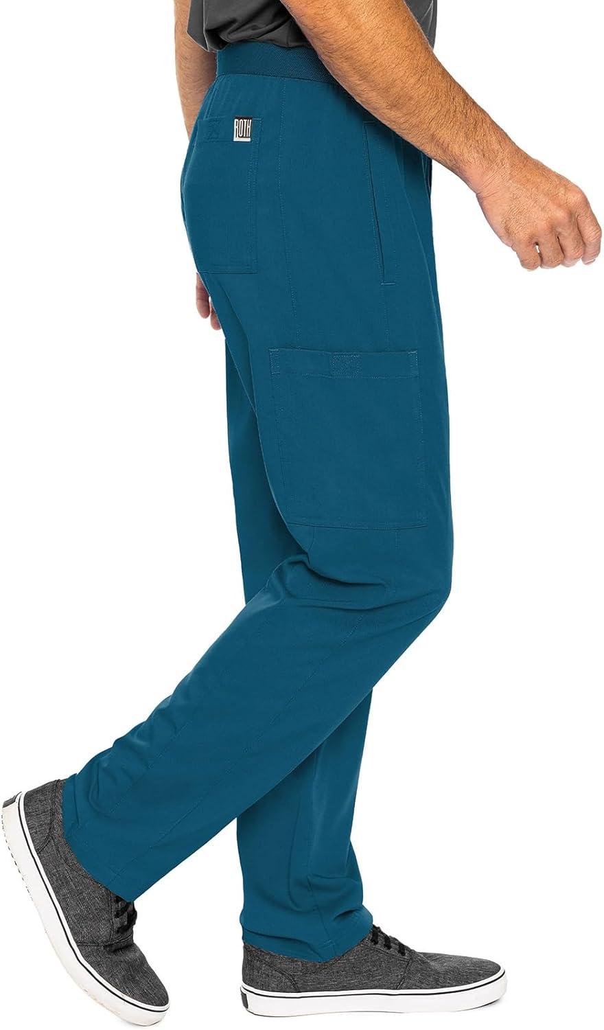 imageMed Couture Mens Straight Leg Scrub Pant with Zip Fly Front 6 Pockets and Elastic Waistband MC7779Caribbean