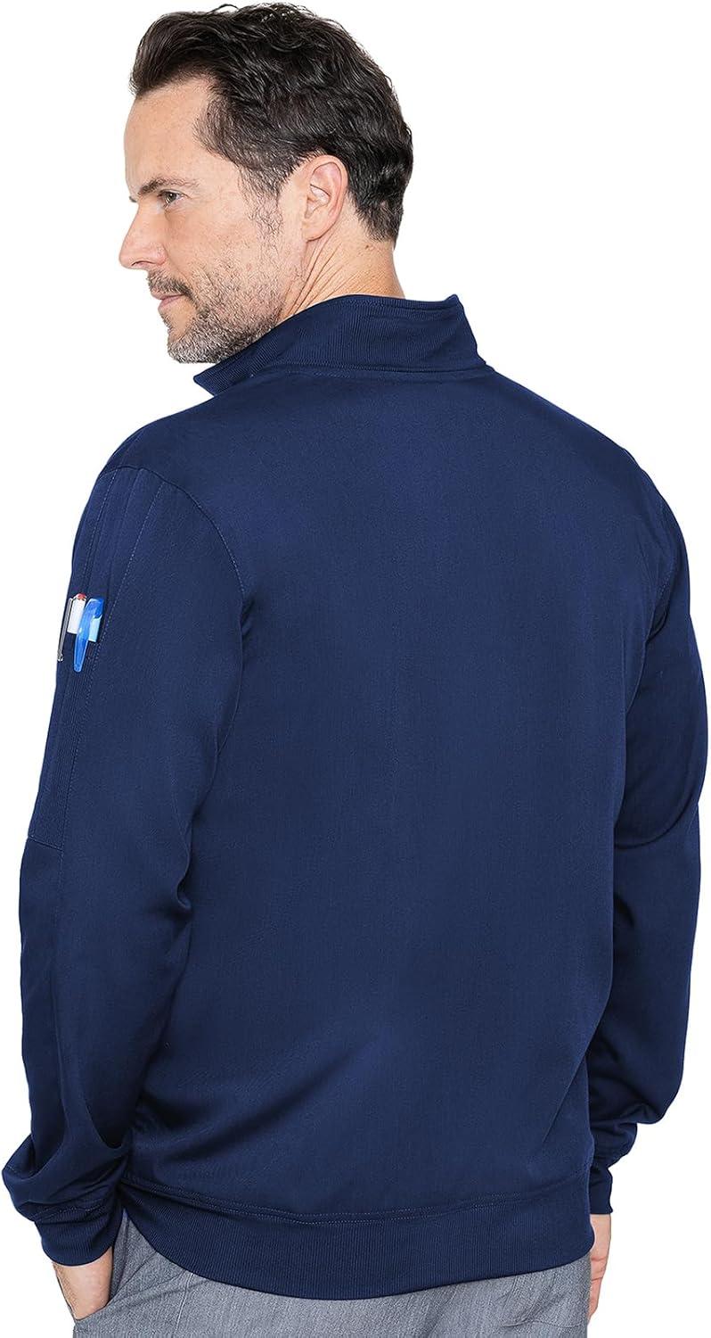 imageMed Couture Mens WarmUp Jacket with 3 Pockets Zip Front Closure and 2Way Stretch Fabric MC7678Navy