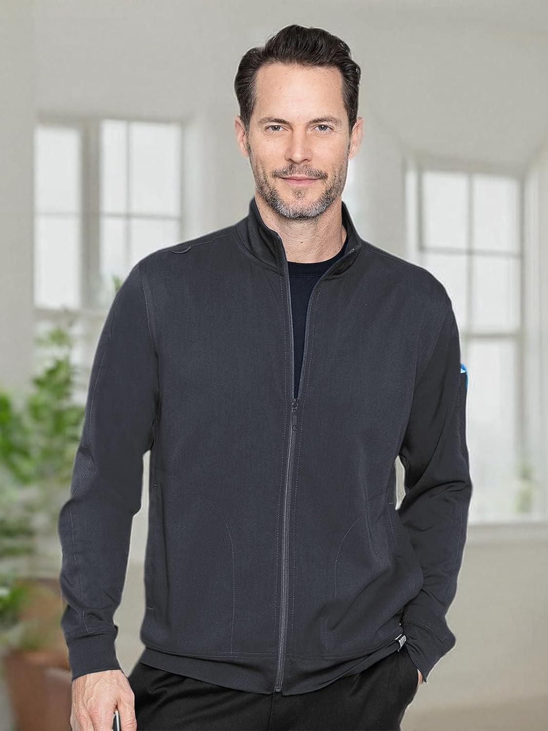 imageMed Couture Mens WarmUp Jacket with 3 Pockets Zip Front Closure and 2Way Stretch Fabric MC7678Pewter