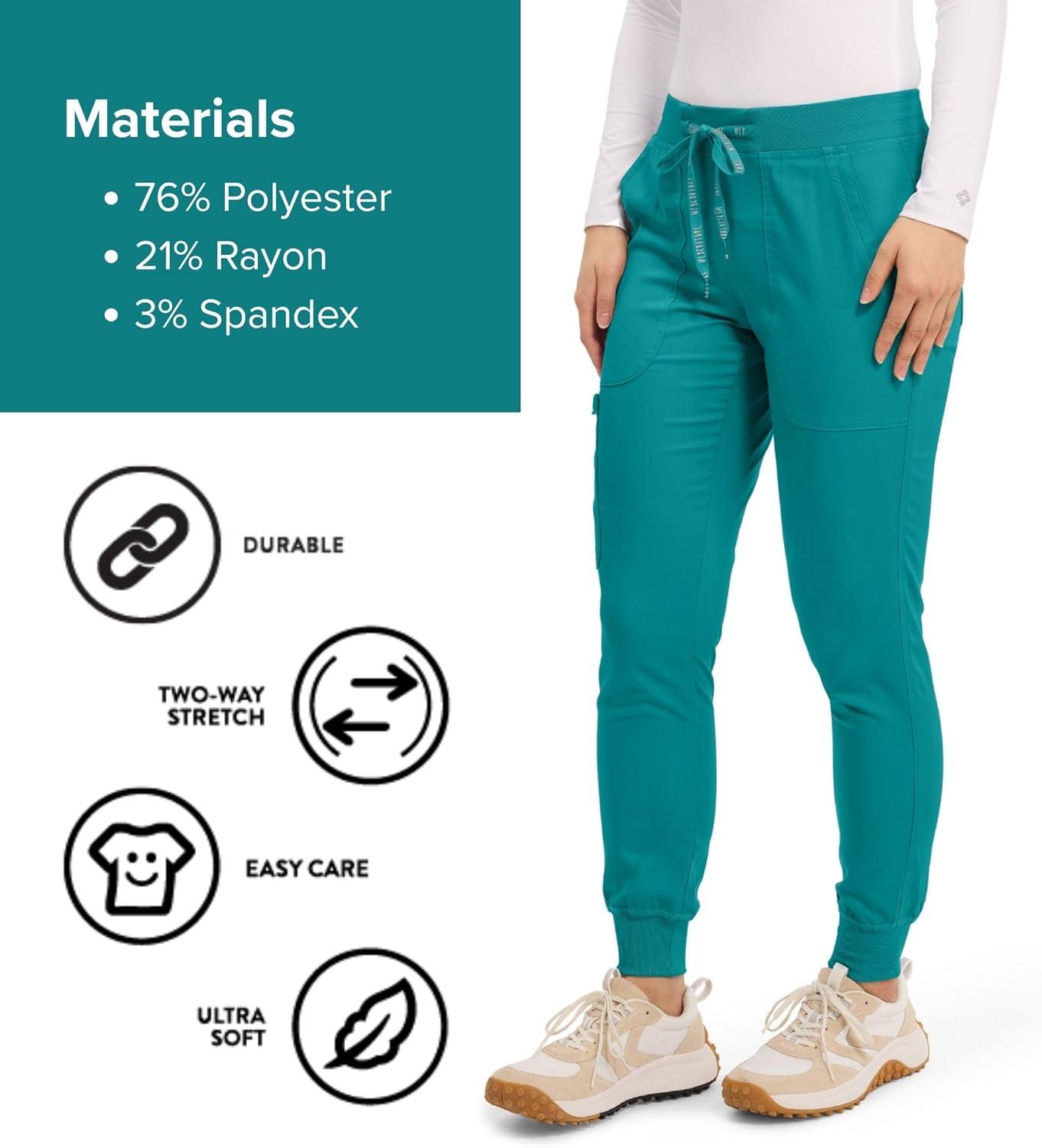 imageMed Couture Scrub Pants For Women Cargo Jogger Bottoms with 5 Pockets Lightweight Ultra Soft 2Way Stretch Fabric MC7710Teal