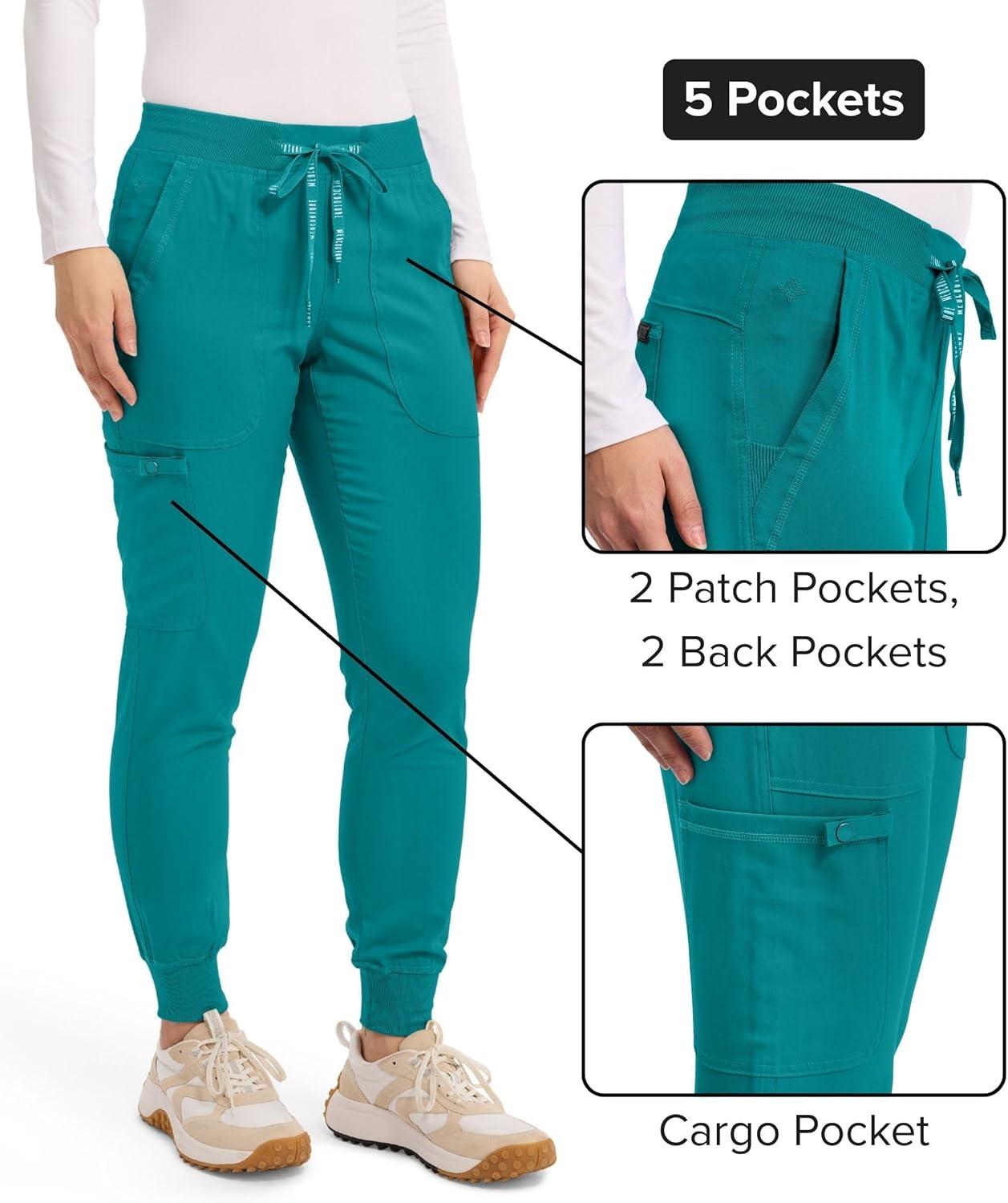 imageMed Couture Scrub Pants For Women Cargo Jogger Bottoms with 5 Pockets Lightweight Ultra Soft 2Way Stretch Fabric MC7710Teal