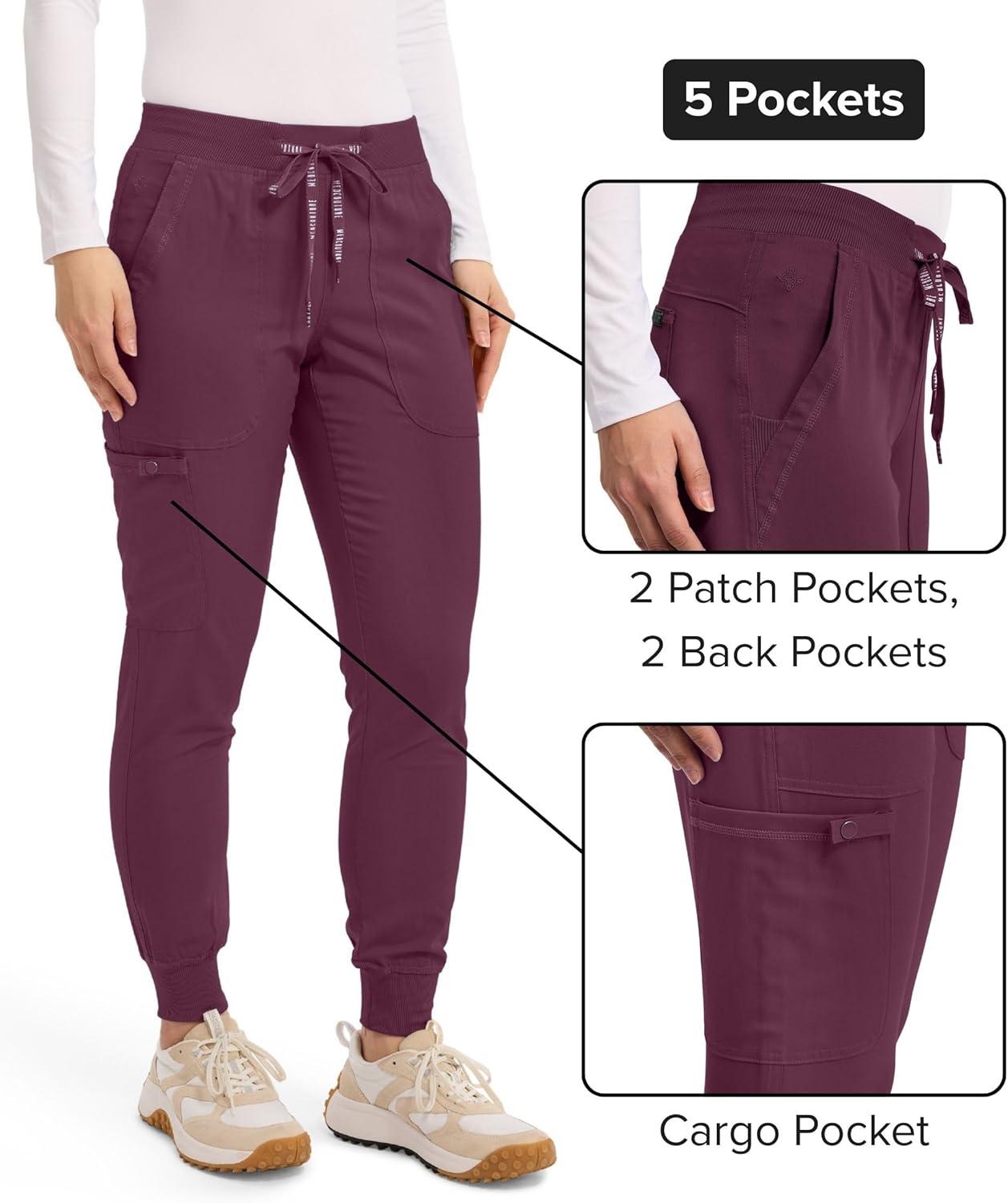 imageMed Couture Scrub Pants For Women Cargo Jogger Bottoms with 5 Pockets Lightweight Ultra Soft 2Way Stretch Fabric MC7710Wine