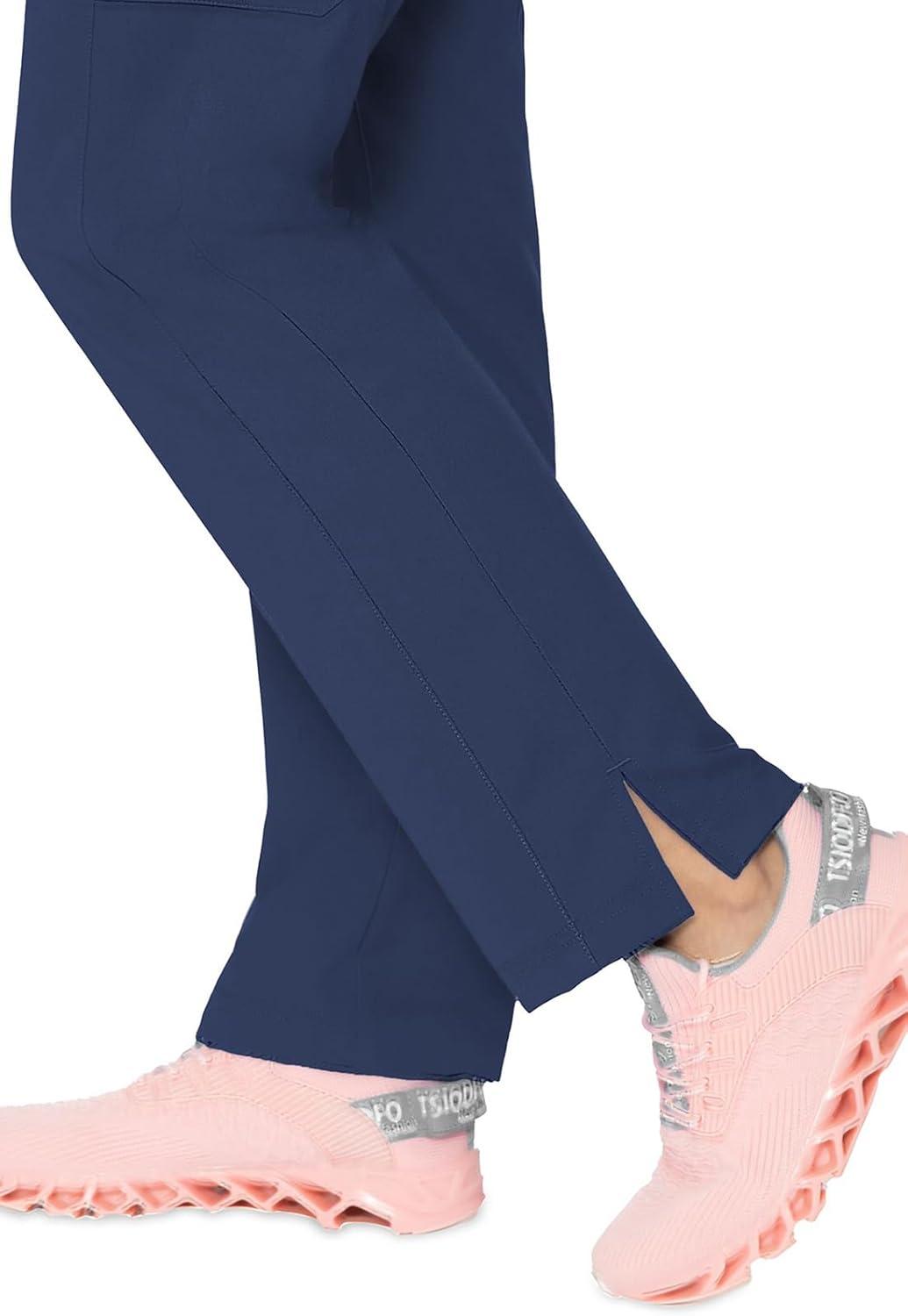 imageMed Couture Scrub Pants for Women Jersey Waist Yoga Bottoms 6 Pockets with Mid Rise Drawstring Waistband MC7725Navy