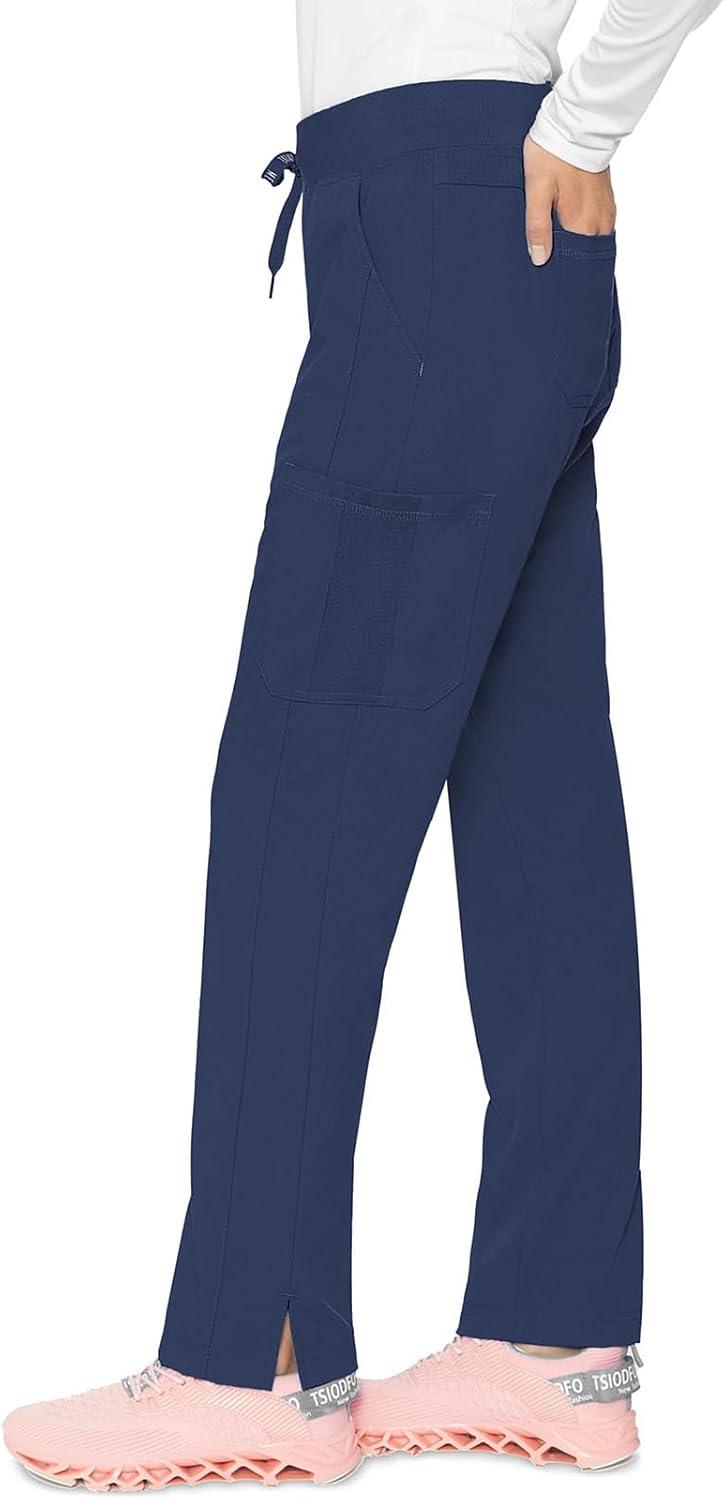 imageMed Couture Scrub Pants for Women Jersey Waist Yoga Bottoms 6 Pockets with Mid Rise Drawstring Waistband MC7725Navy