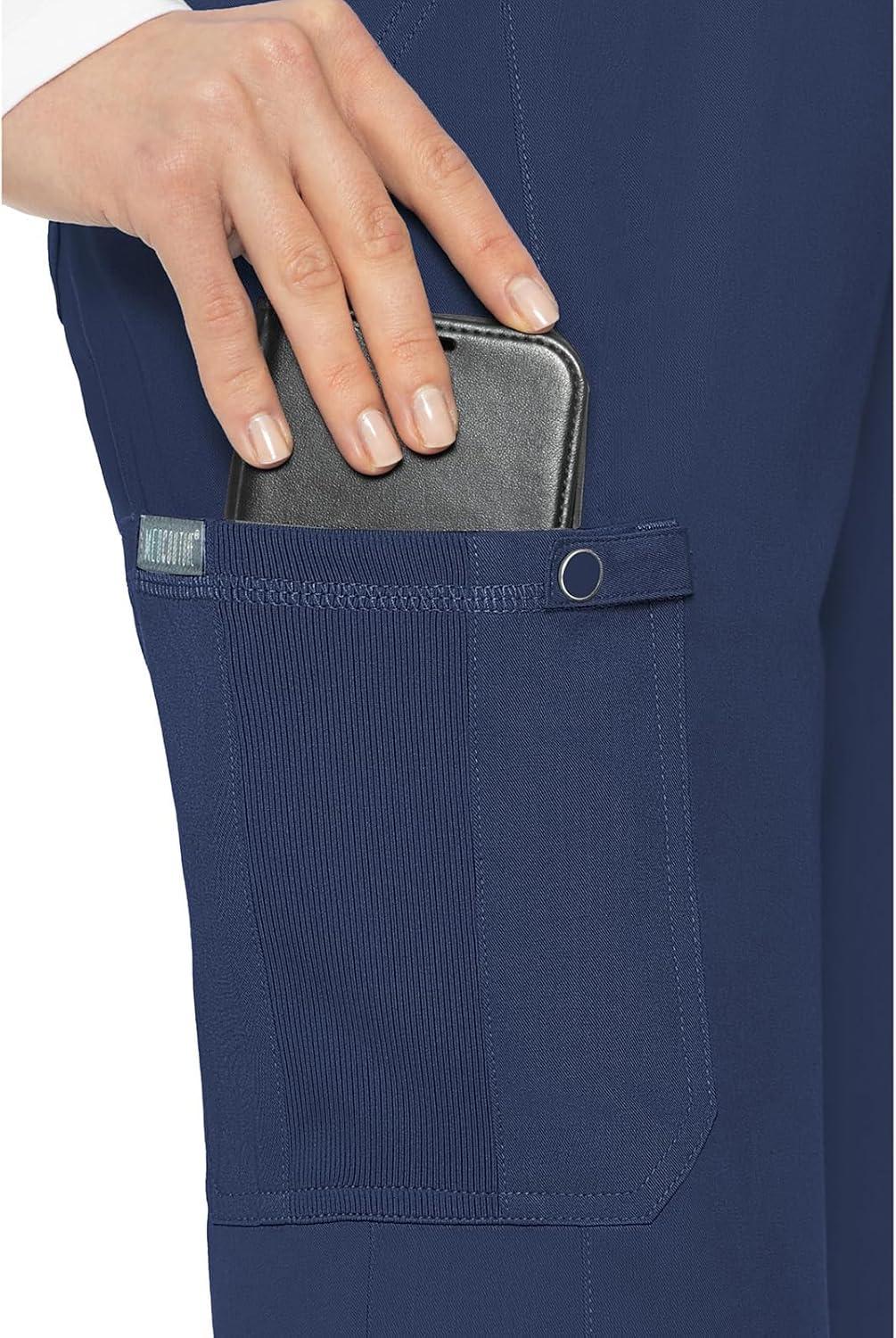 imageMed Couture Scrub Pants for Women Jersey Waist Yoga Bottoms 6 Pockets with Mid Rise Drawstring Waistband MC7725Navy