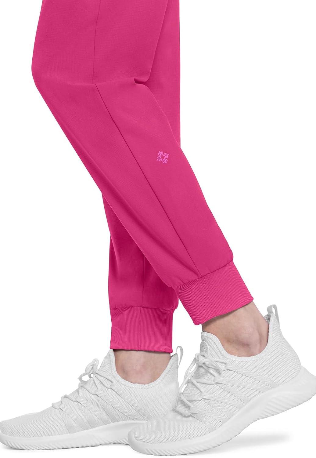 imageMed Couture Scrub Pants for Women Mid Rise Scrub Jogger with 5 Pockets RibKnit Cuffs with Drawstring Waistband MC102Pink Power