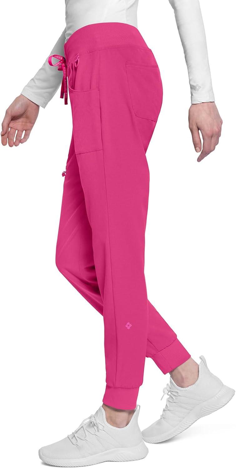 imageMed Couture Scrub Pants for Women Mid Rise Scrub Jogger with 5 Pockets RibKnit Cuffs with Drawstring Waistband MC102Pink Power