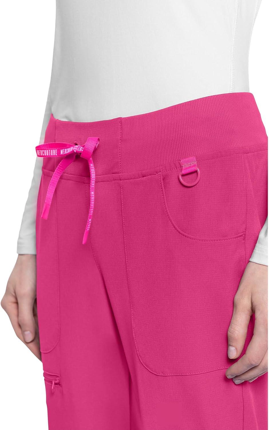 imageMed Couture Scrub Pants for Women Mid Rise Scrub Jogger with 5 Pockets RibKnit Cuffs with Drawstring Waistband MC102Pink Power