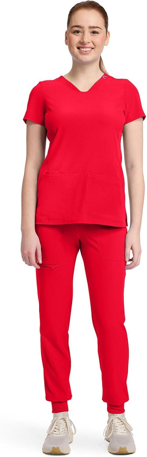 imageMed Couture Scrub Pants for Women Mid Rise Scrub Jogger with 5 Pockets RibKnit Cuffs with Drawstring Waistband MC102Solar Flare
