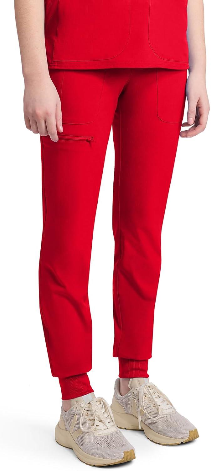 imageMed Couture Scrub Pants for Women Mid Rise Scrub Jogger with 5 Pockets RibKnit Cuffs with Drawstring Waistband MC102Solar Flare
