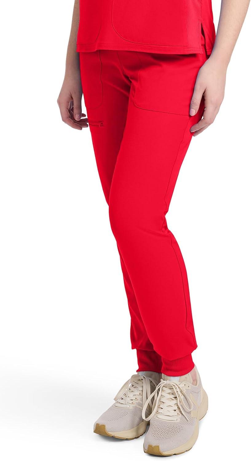 imageMed Couture Scrub Pants for Women Mid Rise Scrub Jogger with 5 Pockets RibKnit Cuffs with Drawstring Waistband MC102Solar Flare