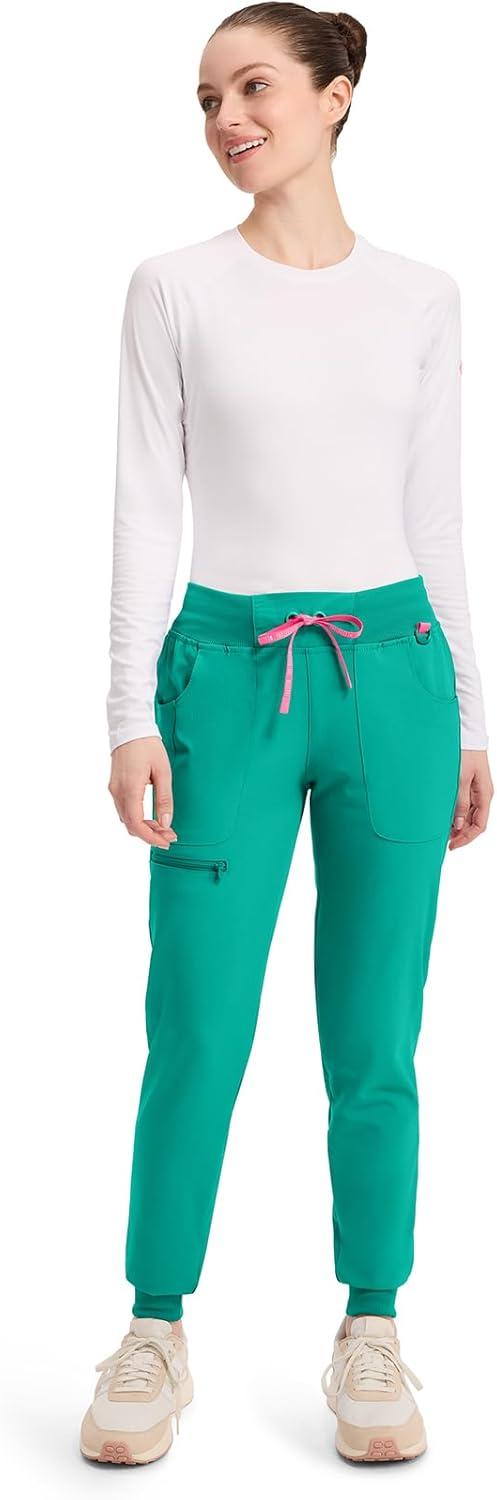 imageMed Couture Scrub Pants for Women Mid Rise Scrub Jogger with 5 Pockets RibKnit Cuffs with Drawstring Waistband MC102Teal Tonic