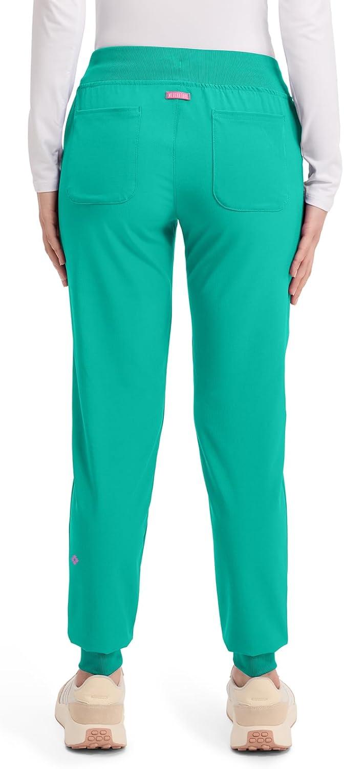 imageMed Couture Scrub Pants for Women Mid Rise Scrub Jogger with 5 Pockets RibKnit Cuffs with Drawstring Waistband MC102Teal Tonic