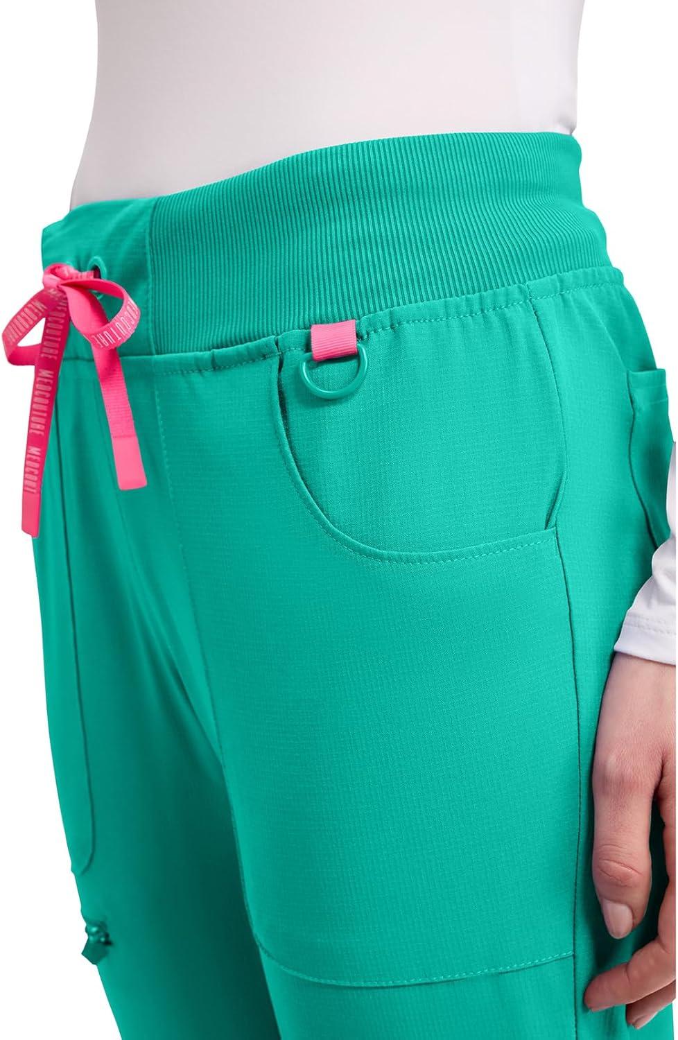 imageMed Couture Scrub Pants for Women Mid Rise Scrub Jogger with 5 Pockets RibKnit Cuffs with Drawstring Waistband MC102Teal Tonic