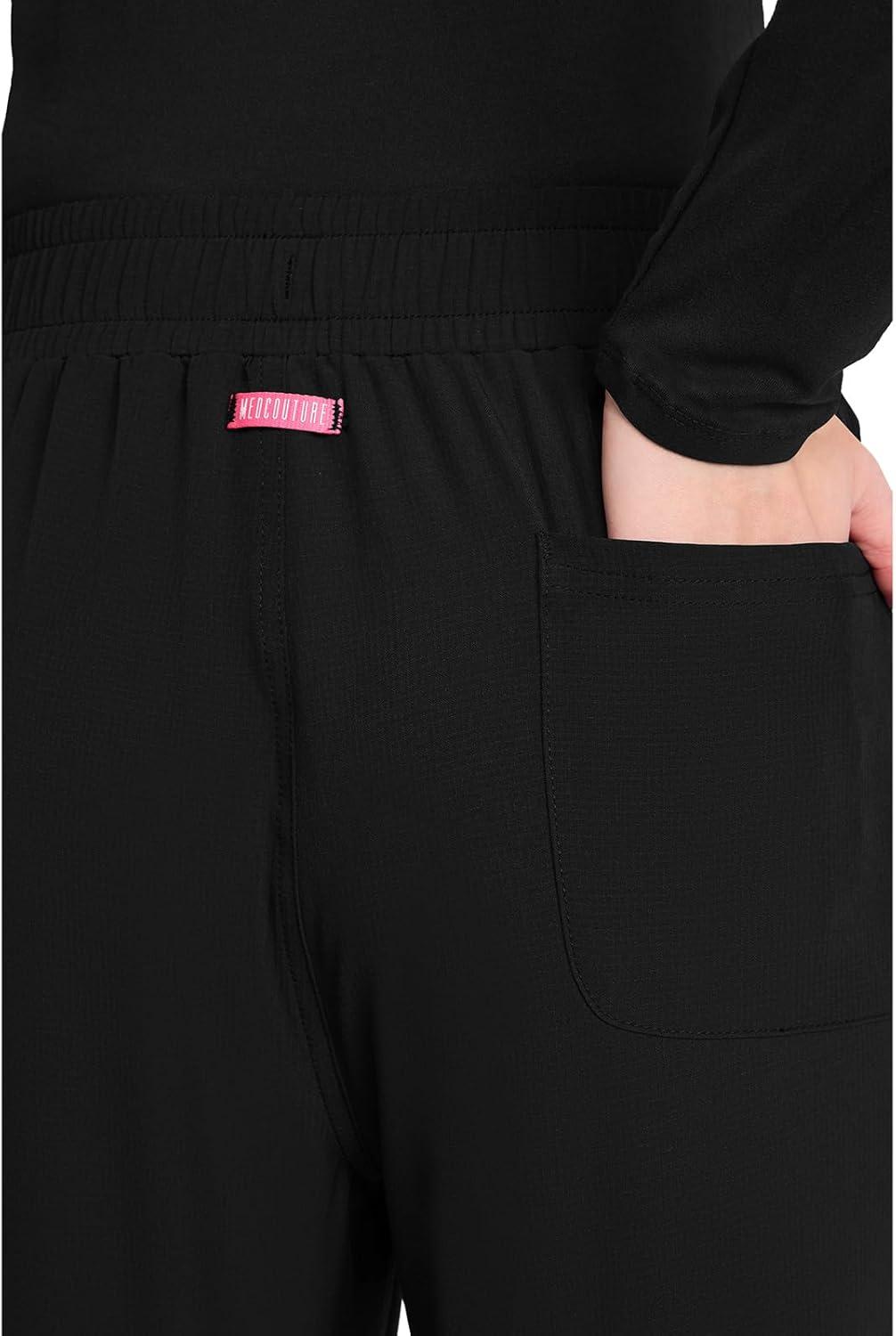 imageMed Couture Scrub Pants for Women Straight Leg PullOn Pant with 4 Pockets Moisture Wicking amp 360 Stretch MC103Black