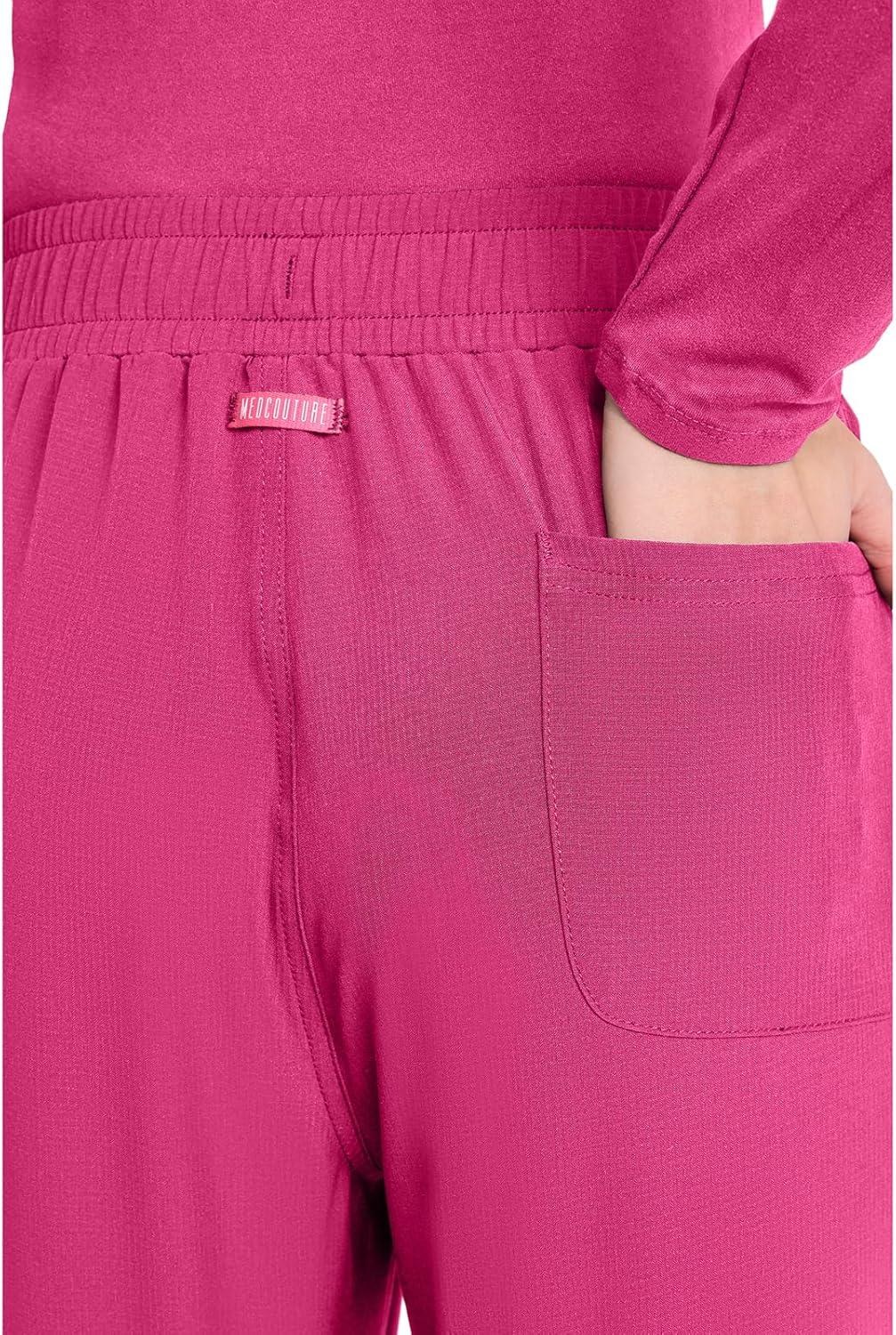 imageMed Couture Scrub Pants for Women Straight Leg PullOn Pant with 4 Pockets Moisture Wicking amp 360 Stretch MC103Pink Power