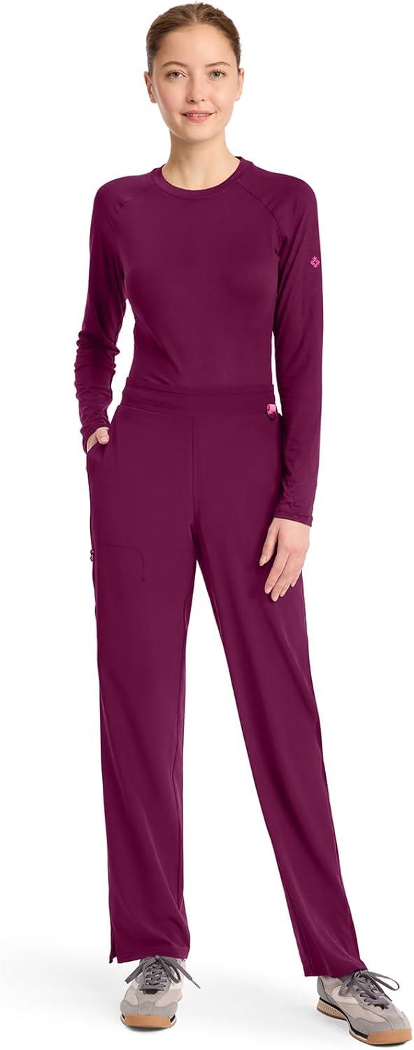 imageMed Couture Scrub Pants for Women Straight Leg PullOn Pant with 4 Pockets Moisture Wicking amp 360 Stretch MC103Wine