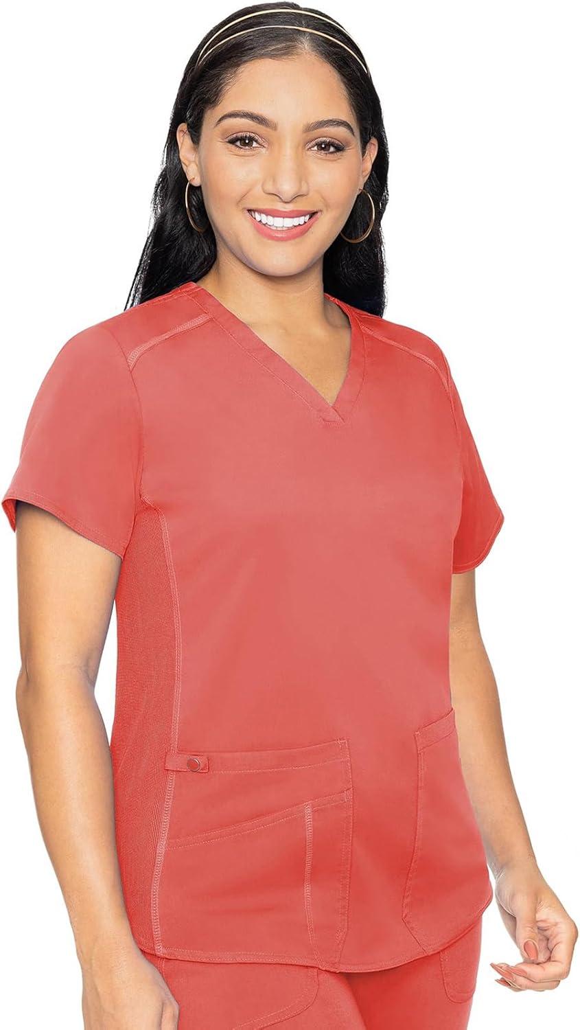 imageMed Couture Scrub Set For Women 11 Pockets with VNeck Scrub Top MC7459 and Comfortable Scrub Pants MC7739Coral