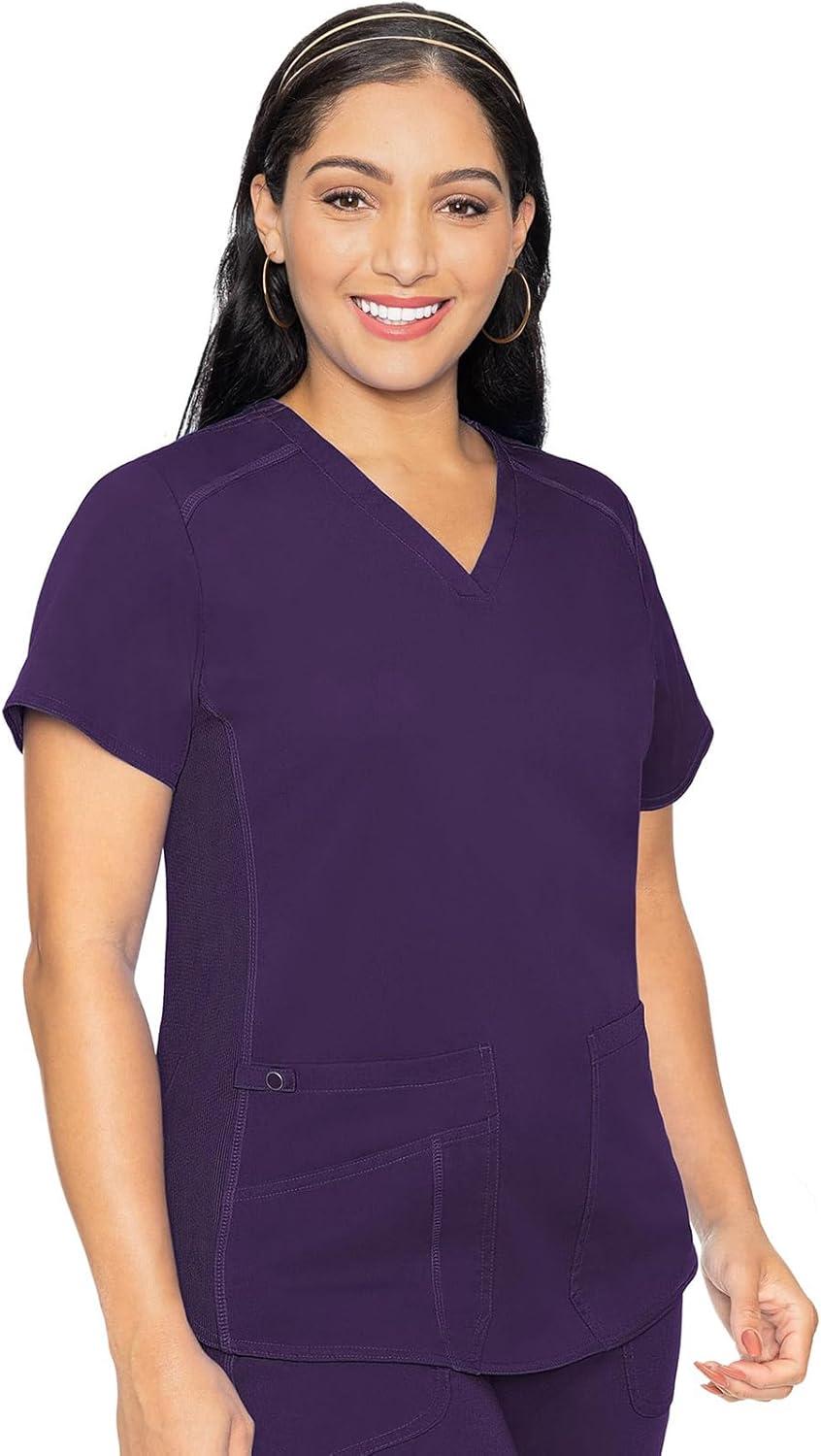 imageMed Couture Scrub Set For Women 11 Pockets with VNeck Scrub Top MC7459 and Comfortable Scrub Pants MC7739Eggplant