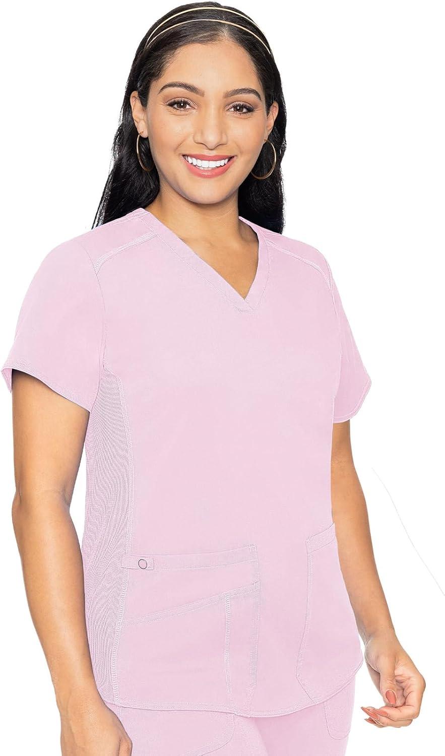 imageMed Couture Scrub Set For Women 11 Pockets with VNeck Scrub Top MC7459 and Comfortable Scrub Pants MC7739Ice Pink