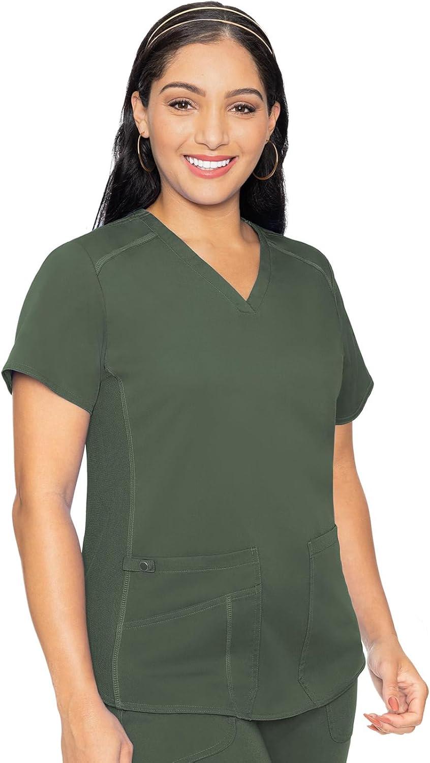 imageMed Couture Scrub Set For Women 11 Pockets with VNeck Scrub Top MC7459 and Comfortable Scrub Pants MC7739Olive