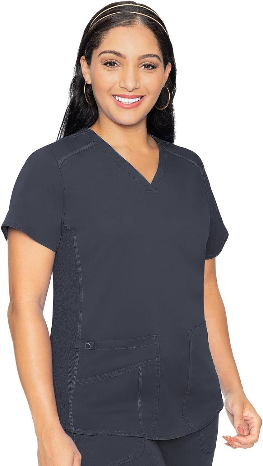 imageMed Couture Scrub Set For Women 11 Pockets with VNeck Scrub Top MC7459 and Comfortable Scrub Pants MC7739Pewter